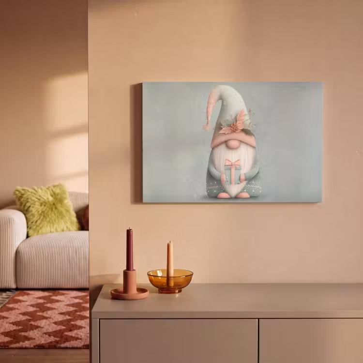 Kerstgnome - Cadeau - Groen canvas 2cm klein -sfeer1