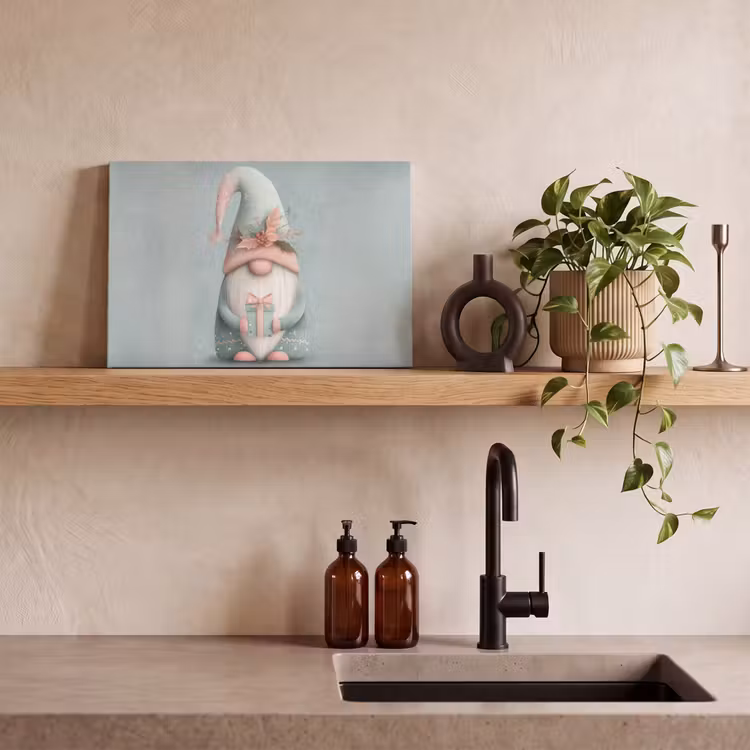 Kerstgnome - Cadeau - Groen canvas 2cm klein -sfeer6
