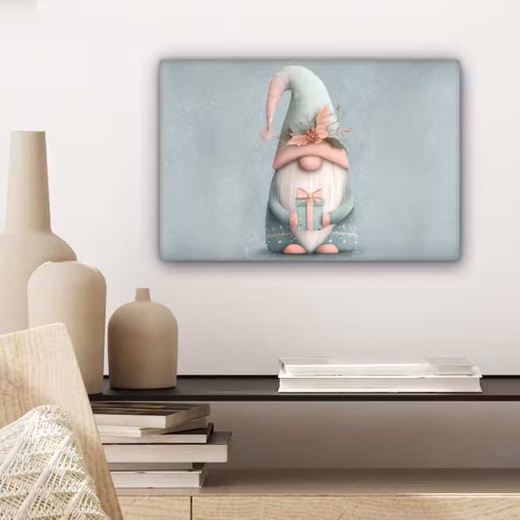 Kerstgnome - Cadeau - Groen canvas 2cm klein -closeup_print_DE