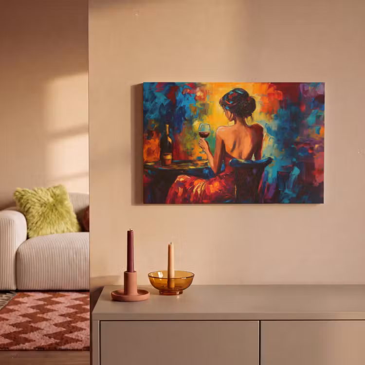 Wijn - Vrouw - Sfeervol - Kleurrijk canvas 2cm klein -sfeer1