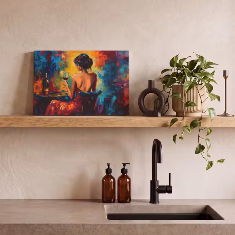 Wijn - Vrouw - Sfeervol - Kleurrijk canvas 2cm klein -sfeer6