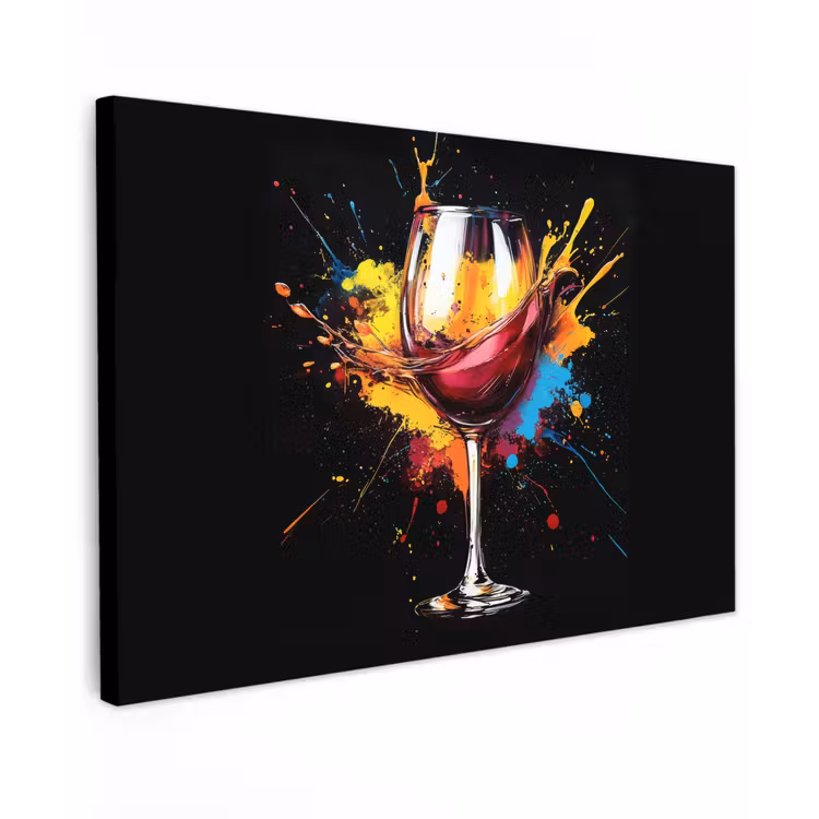 Wijn - Glas - Graffiti - Borrel - Rood - Verf canvas 2cm klein -z3d