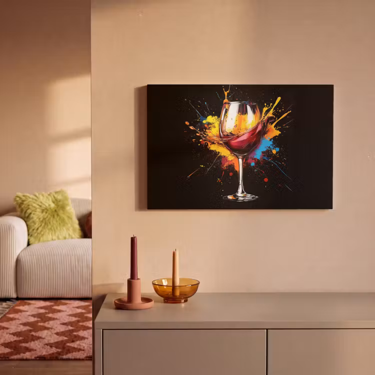 Wijn - Glas - Graffiti - Borrel - Rood - Verf canvas 2cm klein -sfeer1