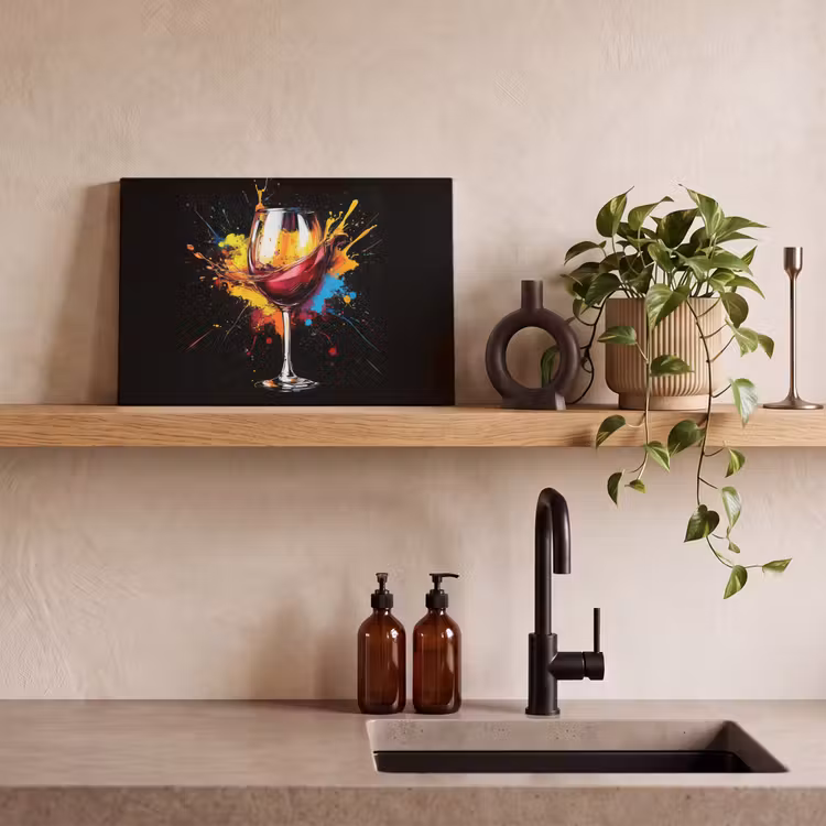Wijn - Glas - Graffiti - Borrel - Rood - Verf canvas 2cm klein -sfeer3