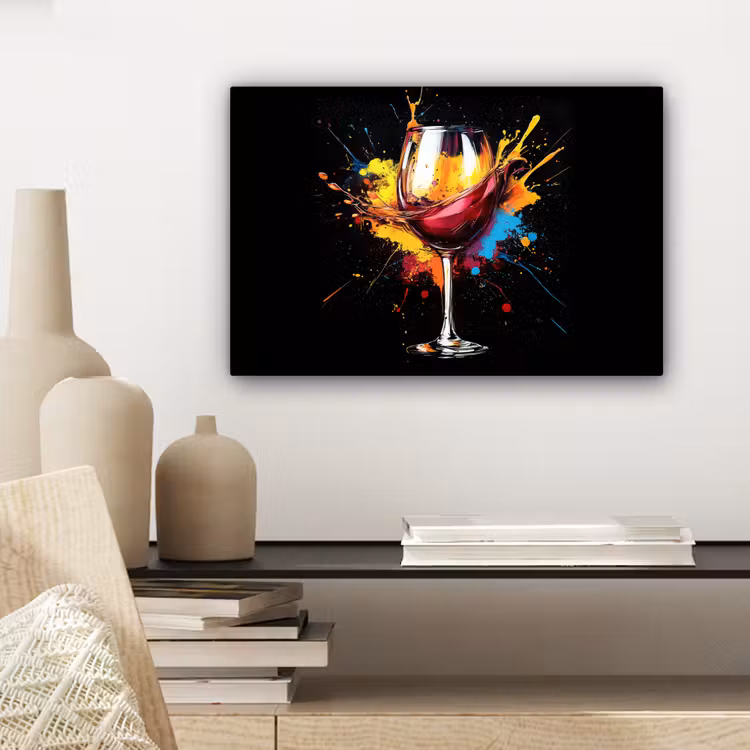 Wijn - Glas - Graffiti - Borrel - Rood - Verf canvas 2cm klein -sfeer6