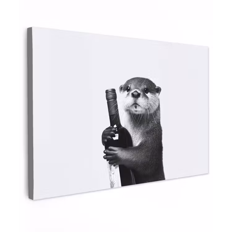 Wijnfles - Otter - Zwart canvas 2cm klein -z3d