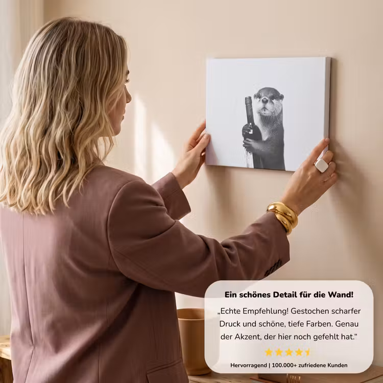 Wijnfles - Otter - Zwart canvas 2cm klein -sfeer3