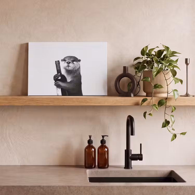 Wijnfles - Otter - Zwart canvas 2cm klein -closeup_print_DE