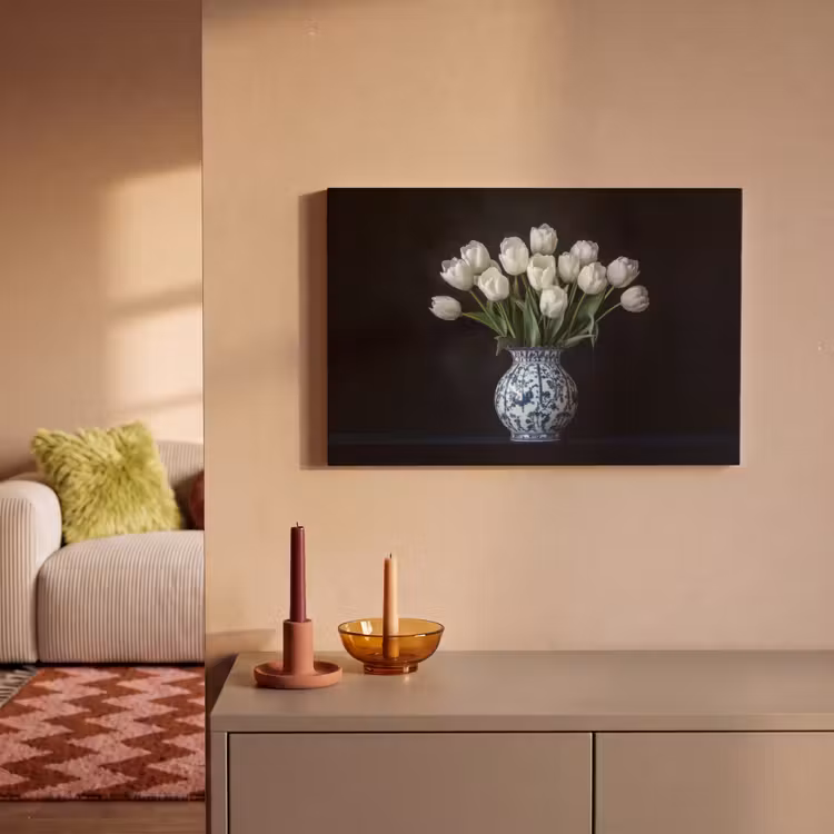 Wit - Bloemen - Tulpen - Vaas canvas 2cm klein -sfeer1