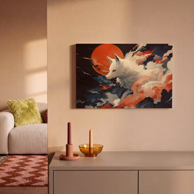 Witte vos - wolken - maan canvas 2cm klein -sfeer1
