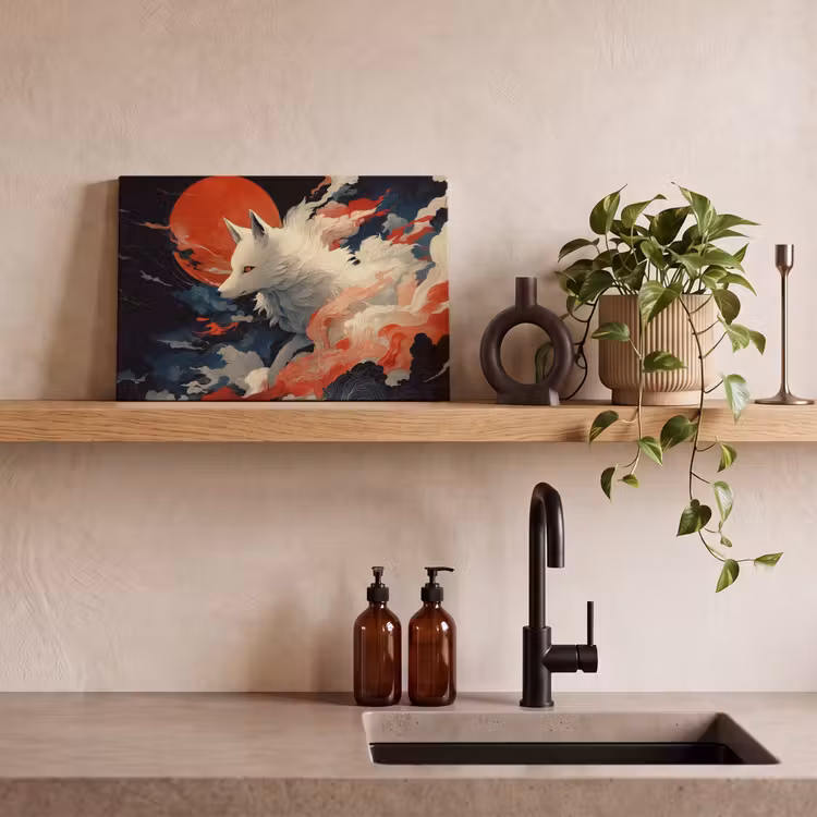 Witte vos - wolken - maan canvas 2cm klein -sfeer6
