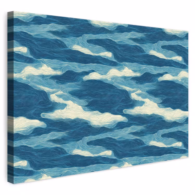 Golven - Abstract - Patroon - Blauw - Wit canvas 2cm klein 34 -3d