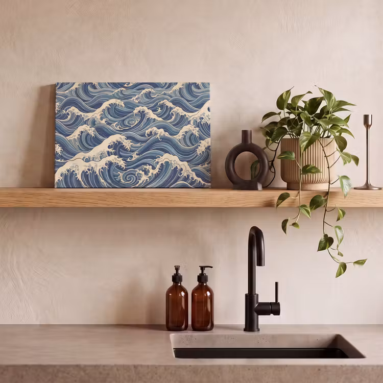 Golven - Zee - Natuur - Abstract - Blauw canvas 2cm klein -sfeer3