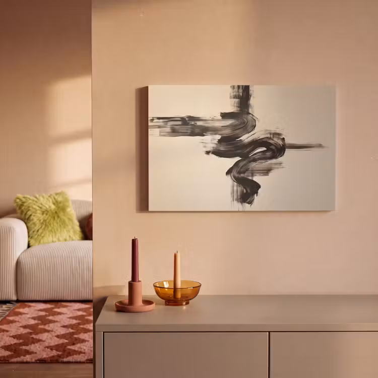Golven - Penseelstreken - Beige - Minimalistisch canvas 2cm klein -sfeer1