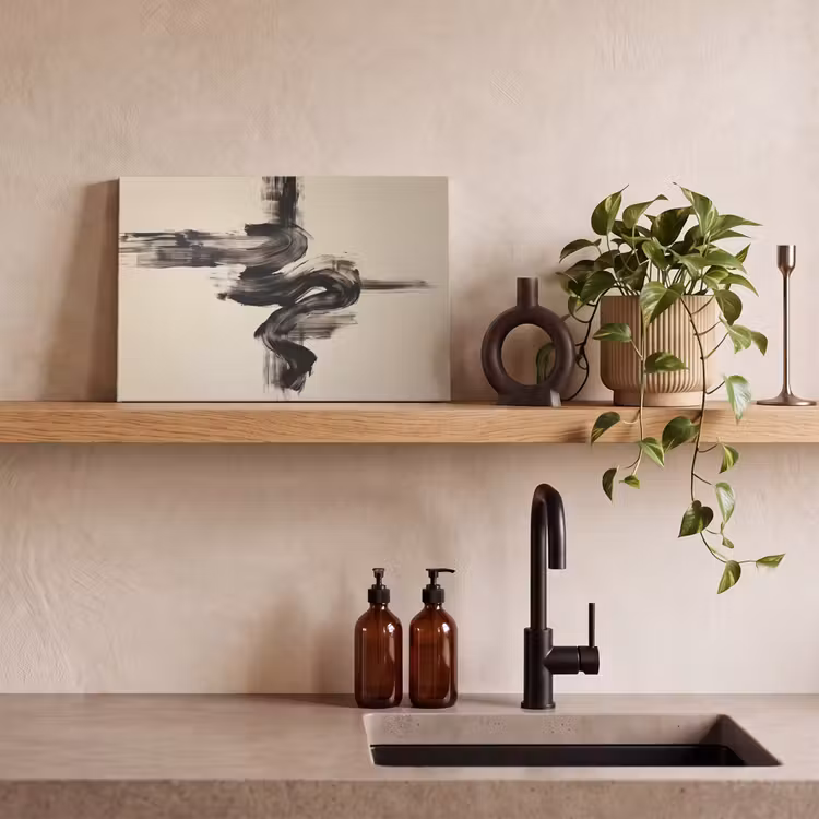 Golven - Penseelstreken - Beige - Minimalistisch canvas 2cm klein -sfeer3