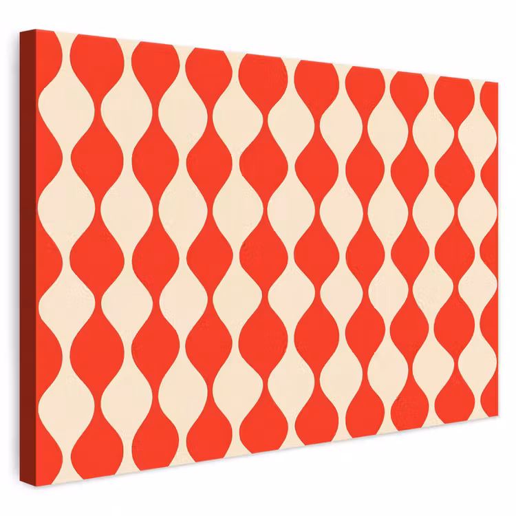 Golvend patroon - Retro - Rood - Beige canvas 2cm klein 34 -3d