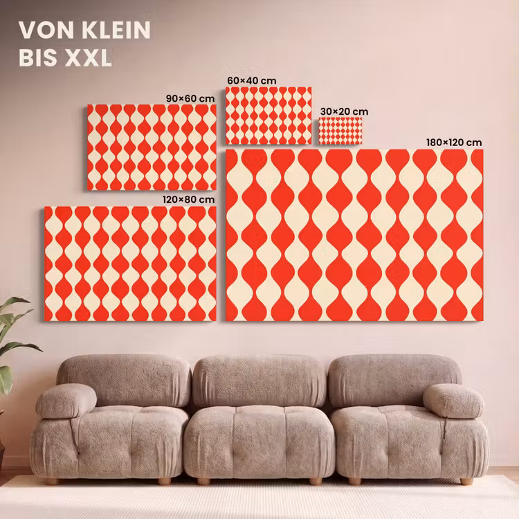 Golvend patroon - Retro - Rood - Beige canvas 2cm klein 34 -Xsfeer8_DE