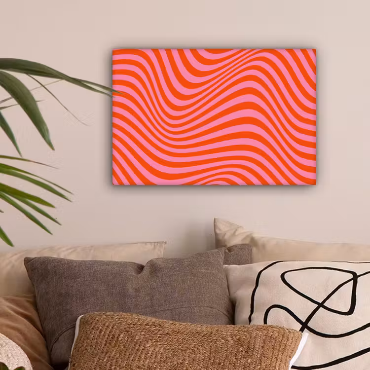 Golvend patroon - Rood - Roze - Lijnen canvas 2cm klein -sfeer1