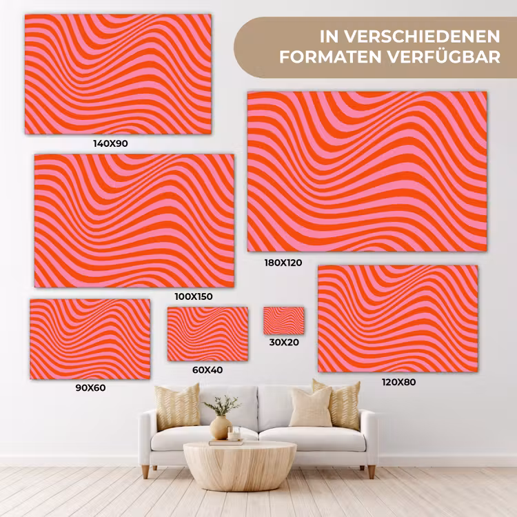 Golvend patroon - Rood - Roze - Lijnen canvas 2cm klein -Xsfeer8_DE