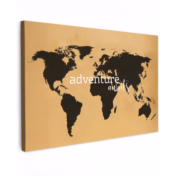 Wereldkaart - Adventure - Beige canvas 2cm klein -z3d