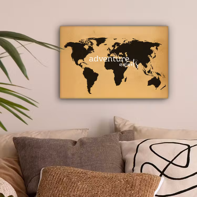 Wereldkaart - Adventure - Beige canvas 2cm klein -sfeer1