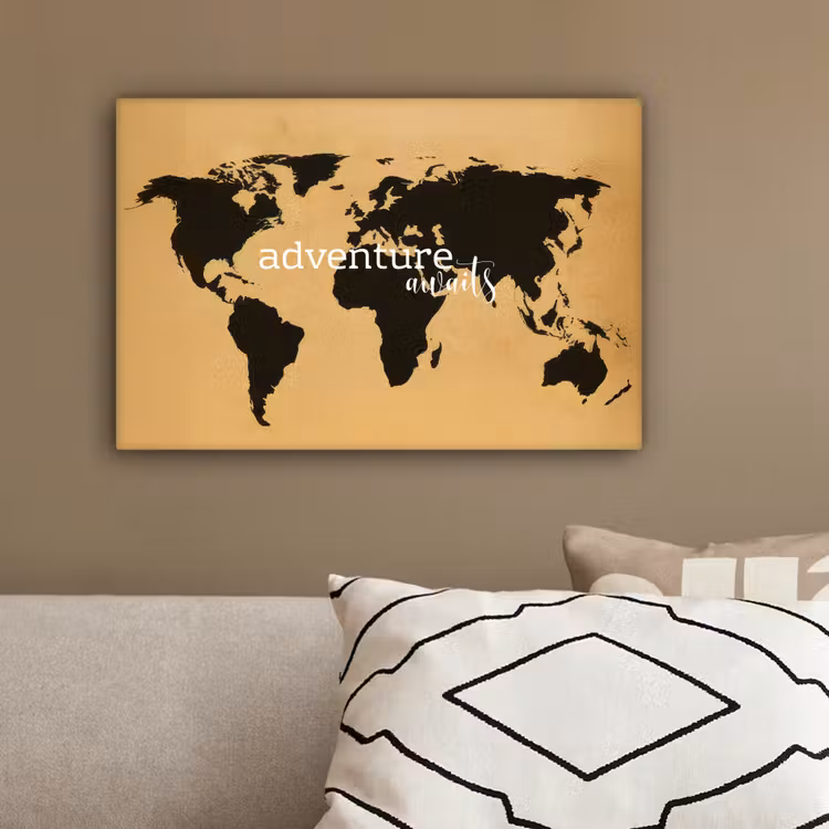 Wereldkaart - Adventure - Beige canvas 2cm klein -sfeer3