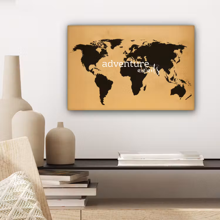 Wereldkaart - Adventure - Beige canvas 2cm klein -sfeer6