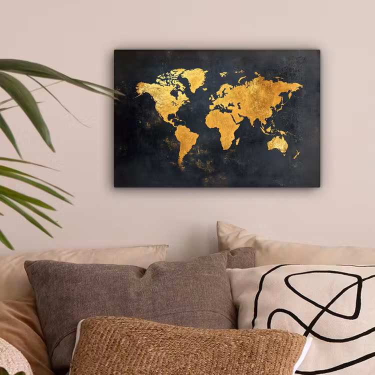 Wereldkaart - Ouderdom - Zwart canvas 2cm klein -sfeer1
