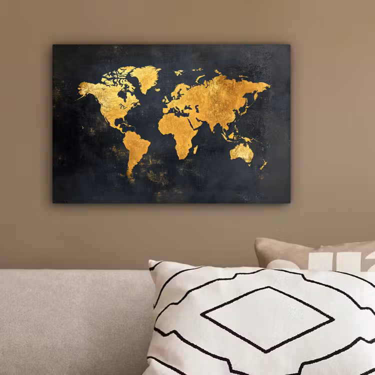 Wereldkaart - Ouderdom - Zwart canvas 2cm klein -sfeer3