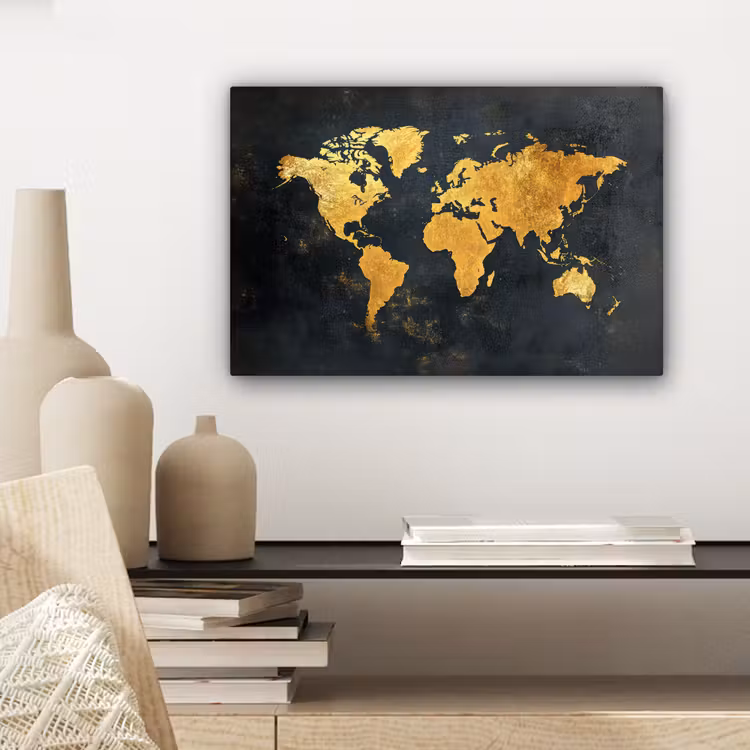 Wereldkaart - Ouderdom - Zwart canvas 2cm klein -sfeer6