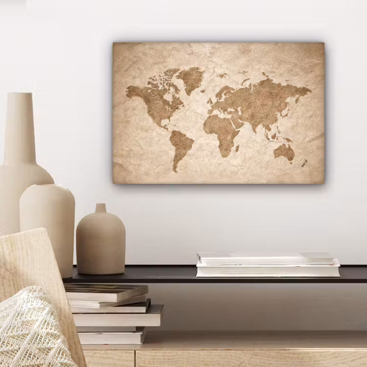 Wereldkaart - Oud papier - Historisch canvas 2cm klein -sfeer6