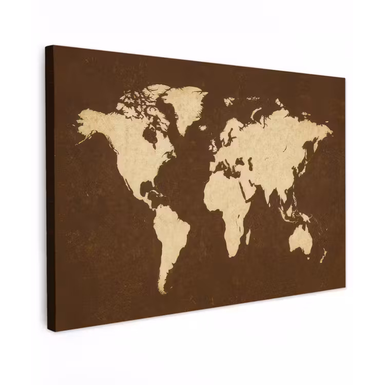 Wereldkaart - Antiek - Bruin canvas 2cm klein -z3d