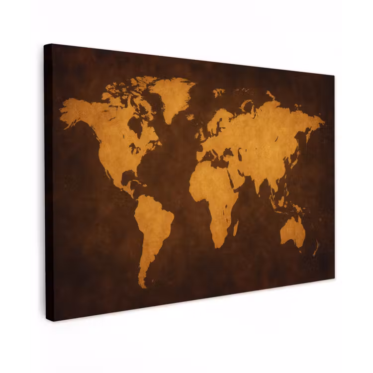 Wereldkaart - Antiek - Lederen stijl canvas 2cm klein -z3d