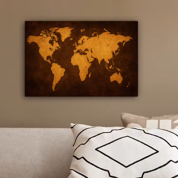 Wereldkaart - Antiek - Lederen stijl canvas 2cm klein -sfeer3