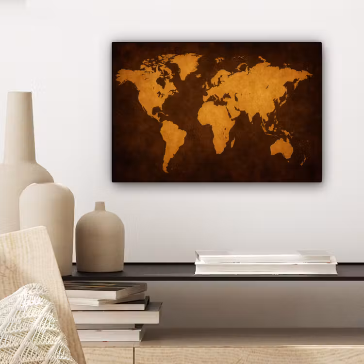 Wereldkaart - Antiek - Lederen stijl canvas 2cm klein -sfeer6