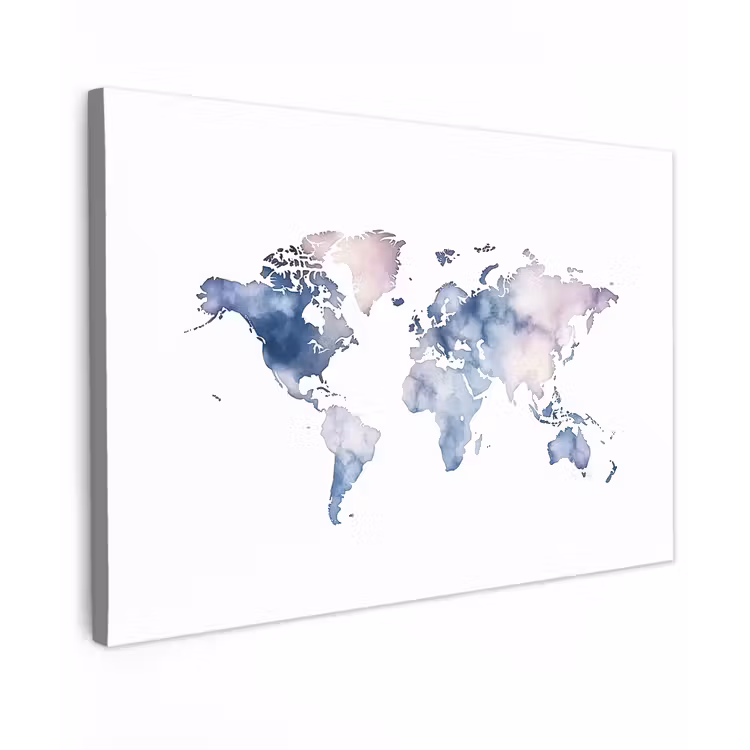 Wereldkaart - Aquarel - Pastel canvas 2cm klein -z3d