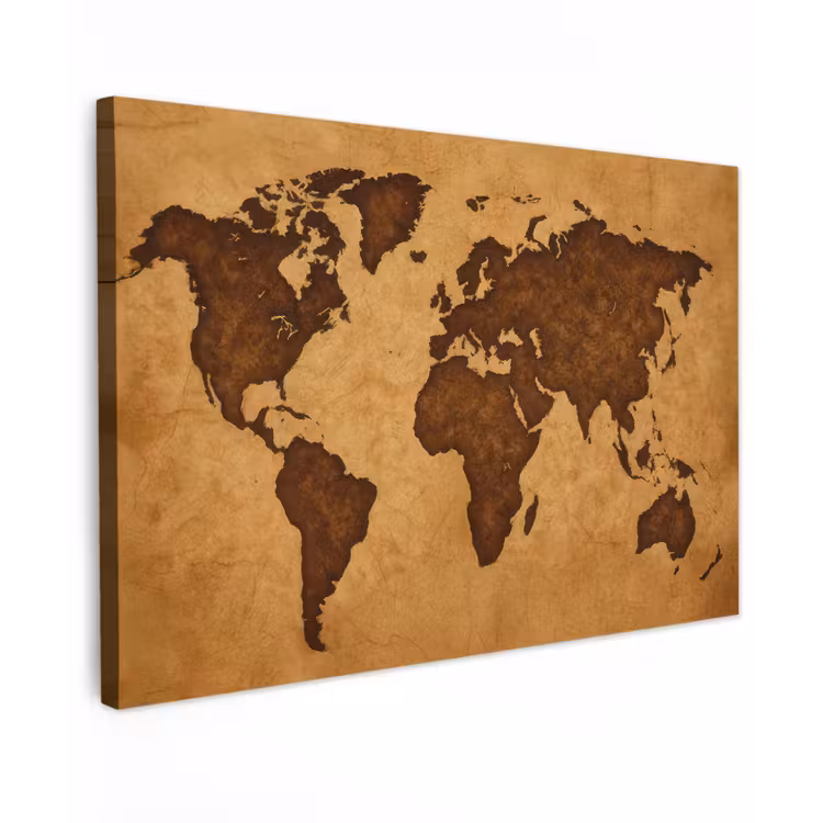 Wereldkaart - Uitgesneden perkament canvas 2cm klein -z3d