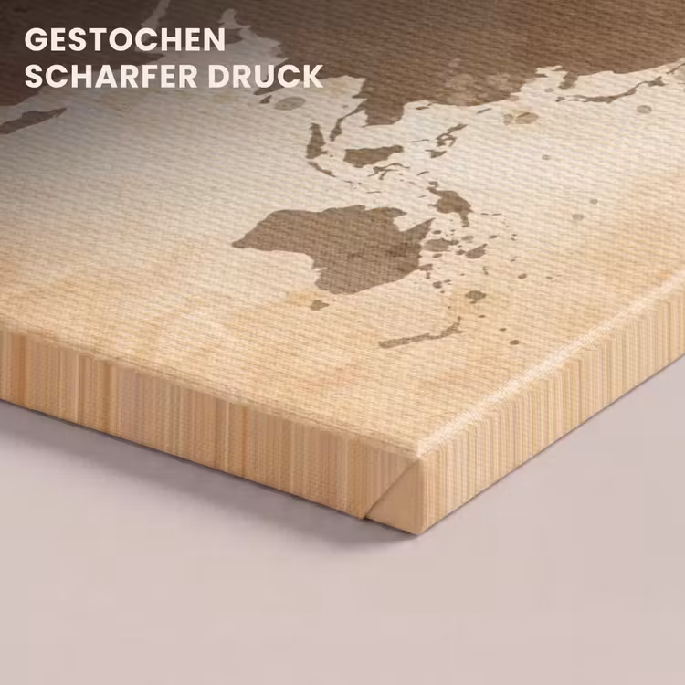 Wereldkaart - Beige - Bruin canvas 2cm klein -closeup_print_DE