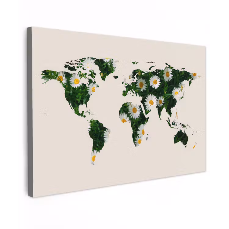 Wereldkaart - Beige - Madelief canvas 2cm klein -z3d