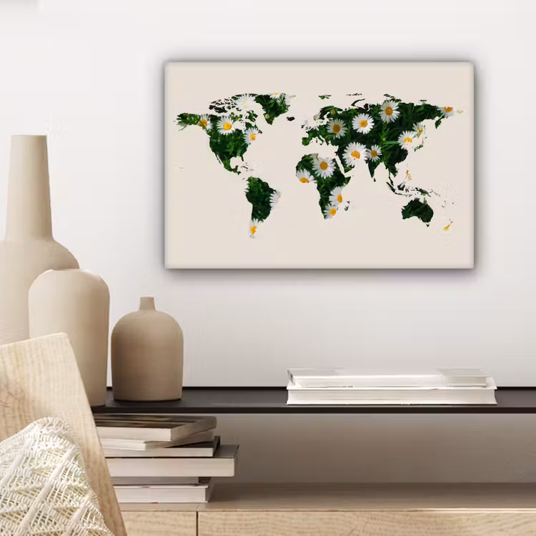 Wereldkaart - Beige - Madelief canvas 2cm klein -sfeer6