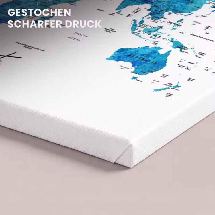 Wereldkaart - Blauw - Kleurrijk canvas 2cm klein -uniquesellingpoint_afwerking-onlywow_DE