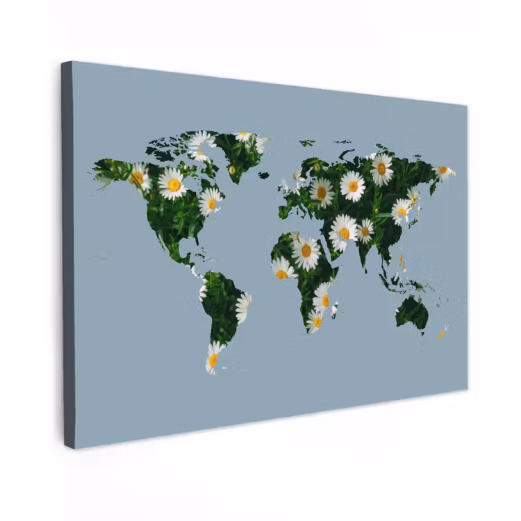 Wereldkaart - Blauw - Madelief canvas 2cm klein -z3d