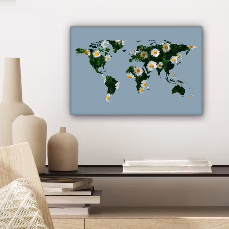 Wereldkaart - Blauw - Madelief canvas 2cm klein -sfeer6