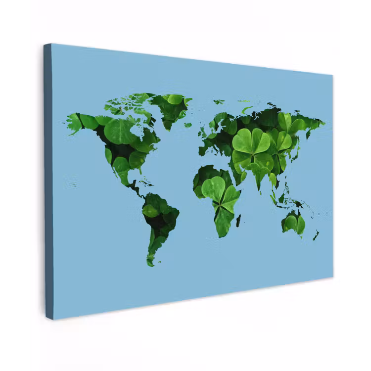 Wereldkaart - Blauw - Klavertje vier canvas 2cm klein -z3d