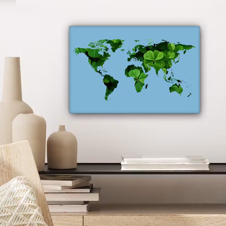 Wereldkaart - Blauw - Klavertje vier canvas 2cm klein -sfeer6