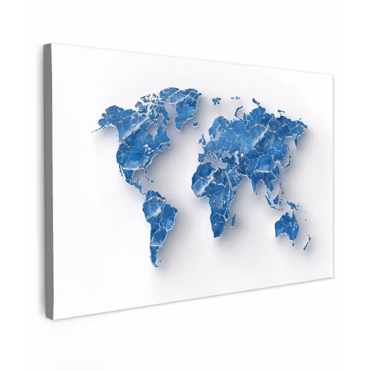 Wereldkaart - Blauwe stedenstructuur canvas 2cm klein -z3d