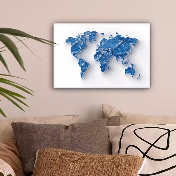 Wereldkaart - Blauwe stedenstructuur canvas 2cm klein -sfeer1