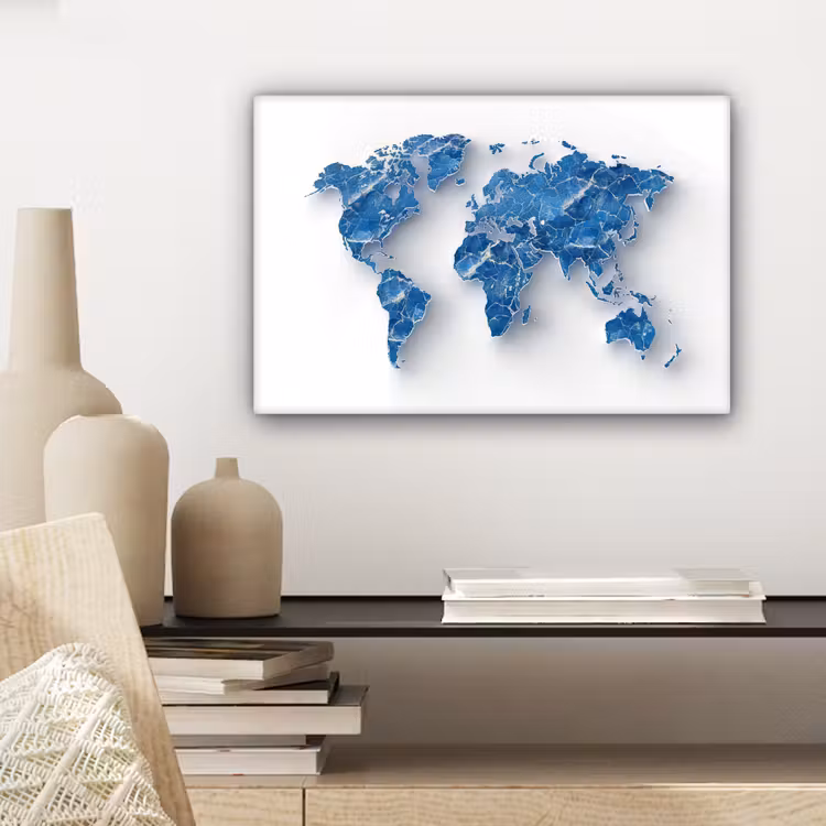 Wereldkaart - Blauwe stedenstructuur canvas 2cm klein -sfeer6