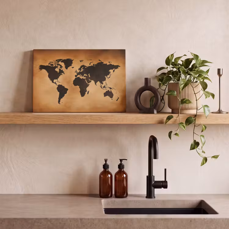 Wereldkaart - Bruin - Kaart canvas 2cm klein -closeup_print_DE