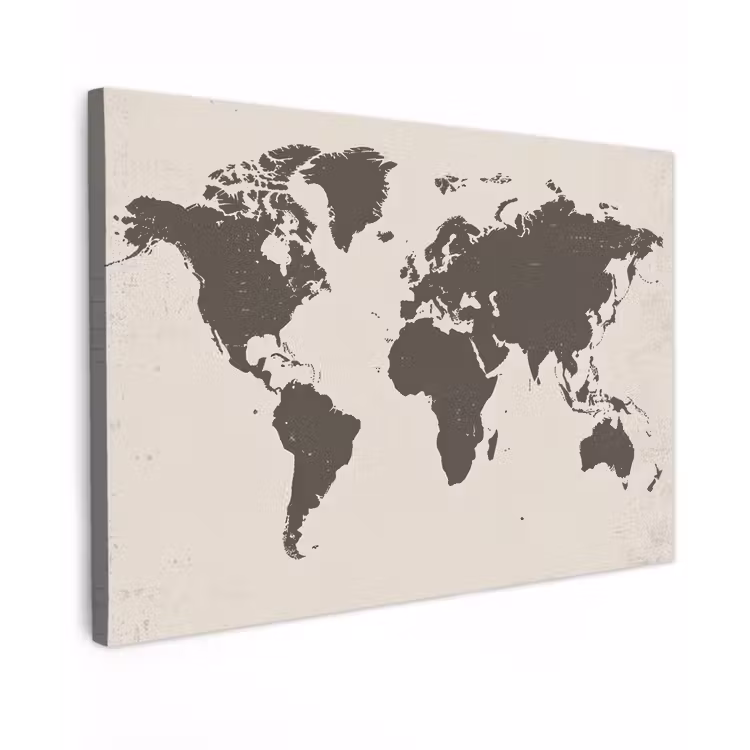 Wereldkaart - Stempelstijl - Ruw canvas 2cm klein -z3d